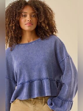 Altar'd State Annabelle Babydoll Long sleeve flowy Top Women's size XL Blue